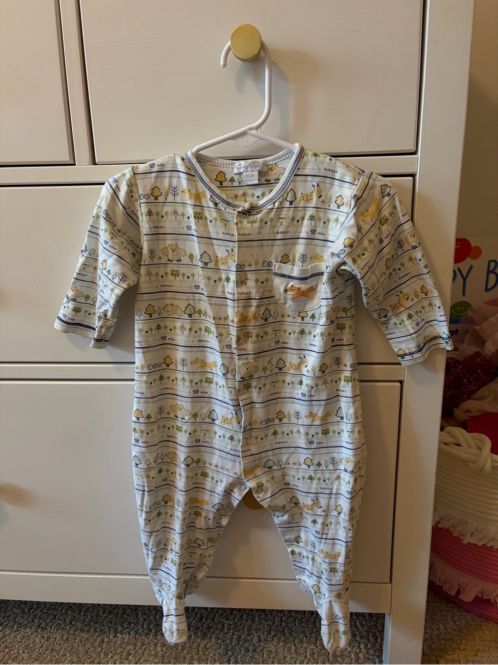 Kissy Kissy Baby 12-18M Pima Cotton Forest Fox Footie Pajamas -STAINED